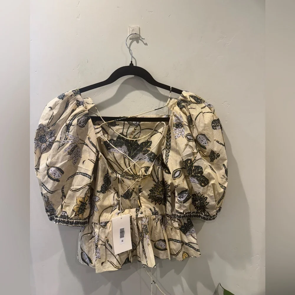 ULLA JOHNSON Carlotta Floral Cotton Peplum Top in Lemonbalm 🔥🔥✨✨✨ SZ 6 New - Picture 8 of 11